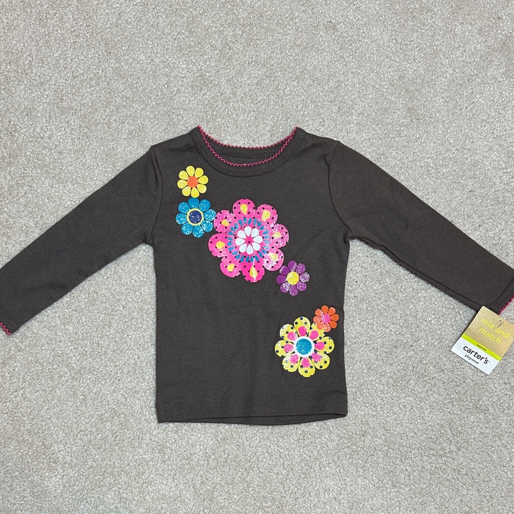 3/$10 💜 Carter's Dark Brown Floral Shirt